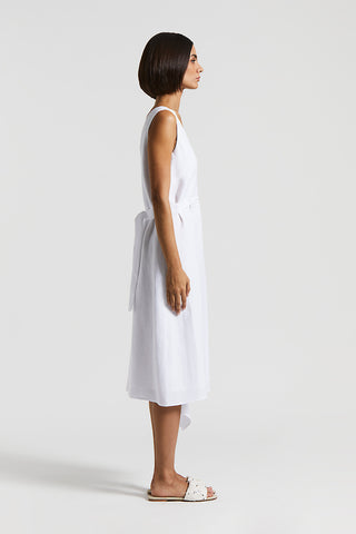 Asymmetrical midi dress in light linen