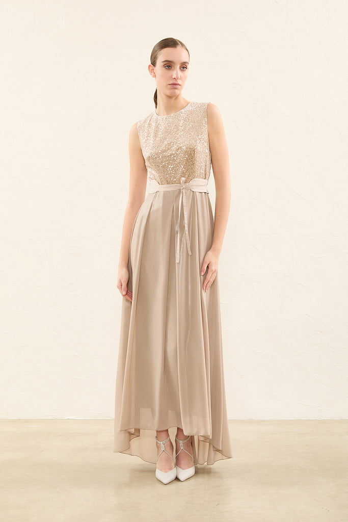 Velvet dress with sequins and laminated georgette  