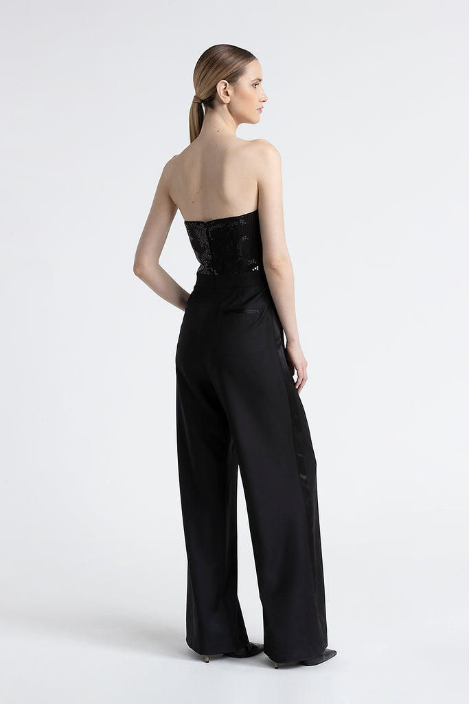 Sleeveless twill jumpsuit with sequins  