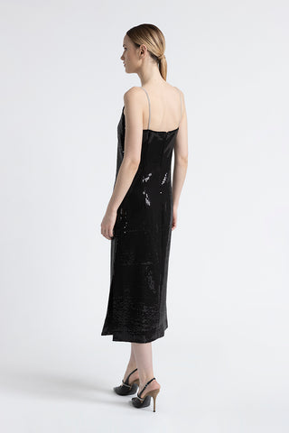 Viscose twill midi dress with sequins  