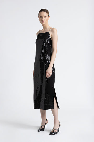 Viscose twill midi dress with sequins  