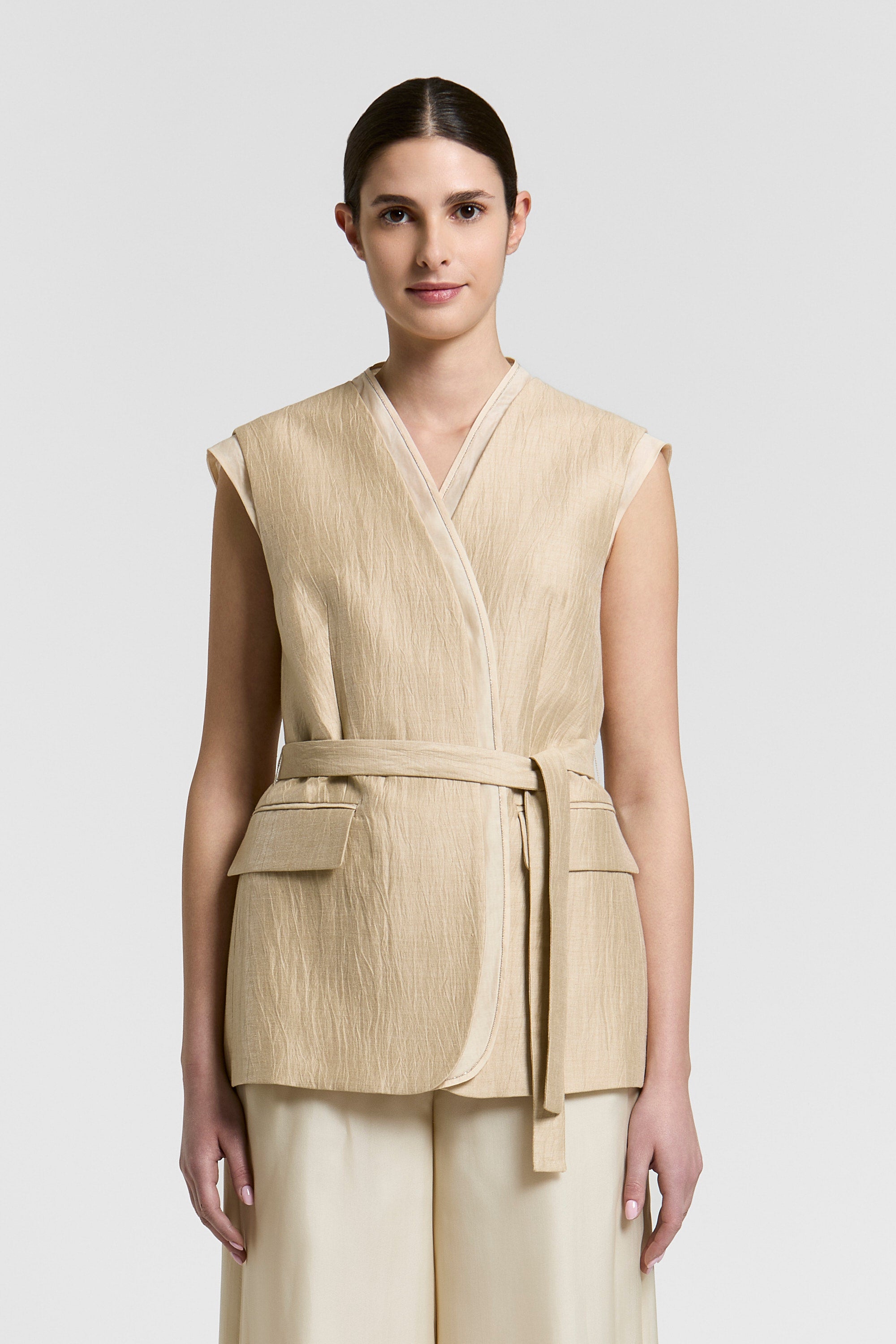 Linen drill and organza vest | Peserico