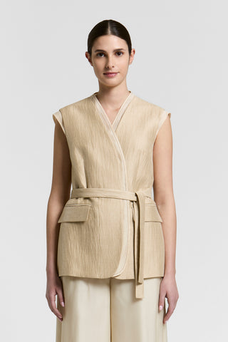 Linen drill and organza vest