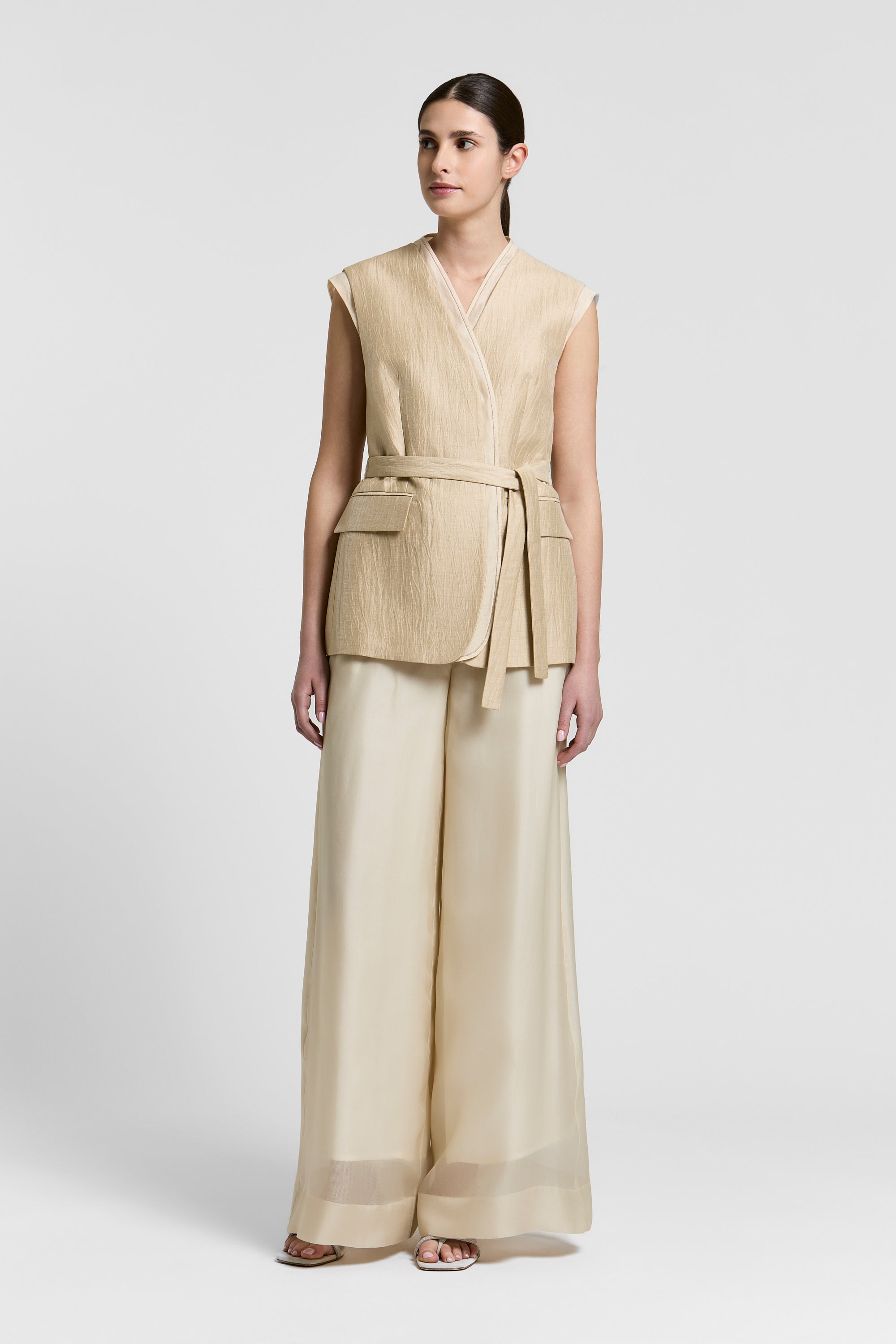 Linen drill and organza vest | Peserico