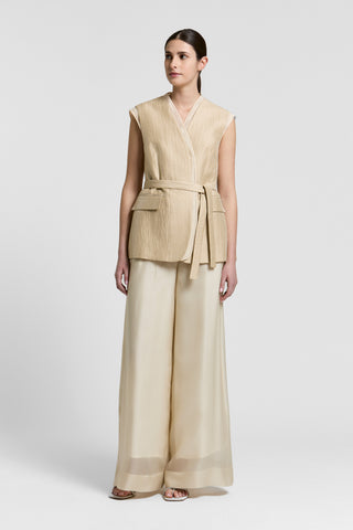 Linen drill and organza vest