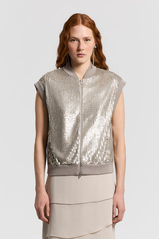 Sequin and cotton tulle vest