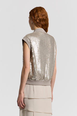 Sequin and cotton tulle vest