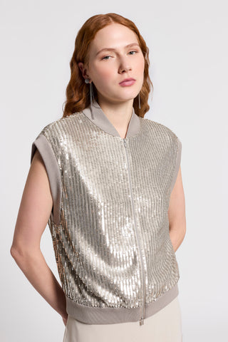 Sequin and cotton tulle vest