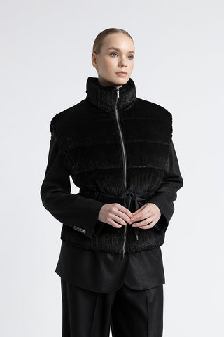 Sleeveless down jacket in viscose and lurex velvet  