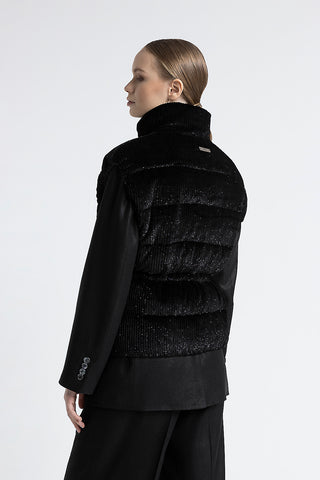 Sleeveless down jacket in viscose and lurex velvet  