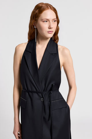 Shiny viscose wool twill vest