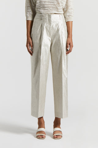 Metallic effect linen trousers