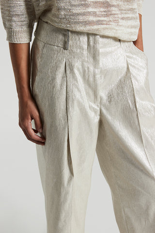 Metallic effect linen trousers