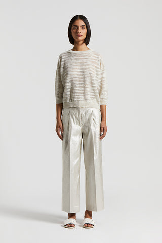 Slub cotton-linen tricot sweater with Lurex