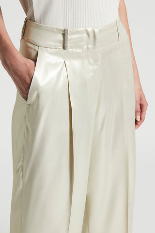 Laminated viscose twill trousers