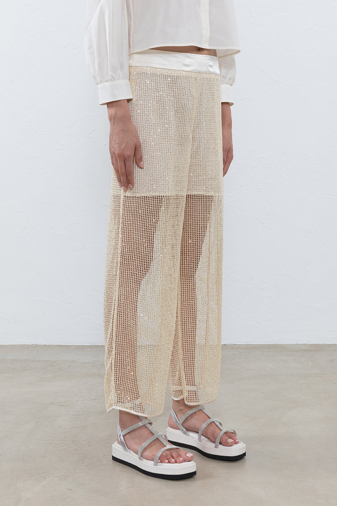 Viscose and silk mesh trousers  