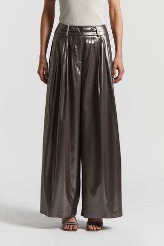 Laminated palazzo trousers with darts