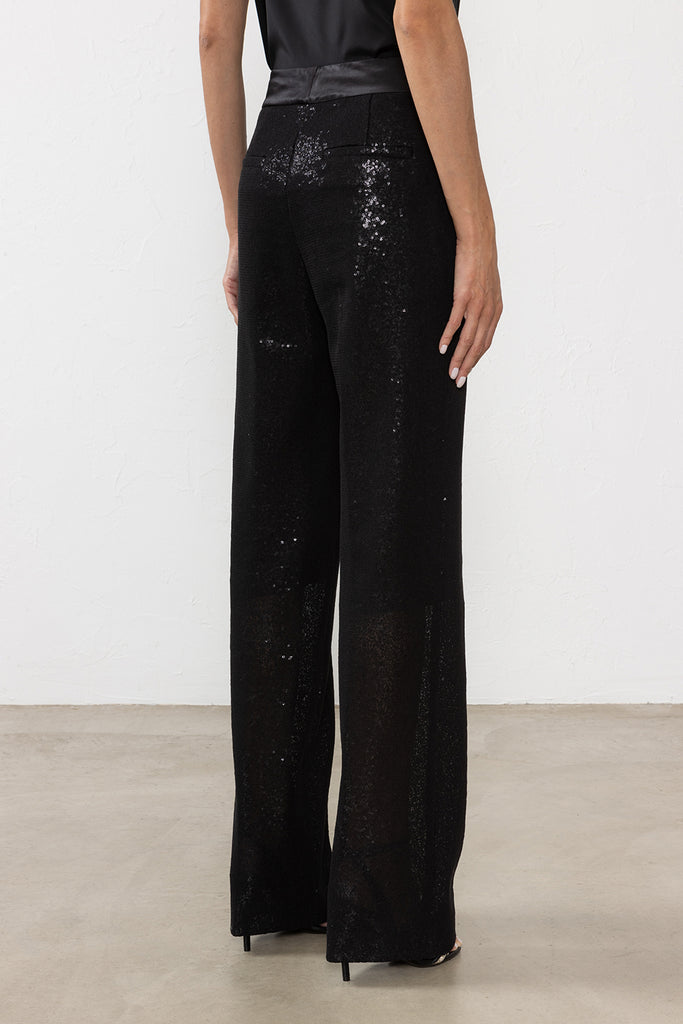 Sequin-encrusted tulle palazzo trousers  