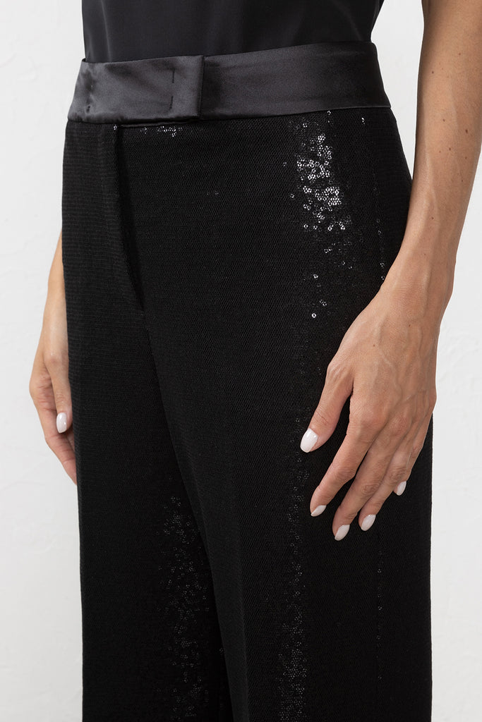 Sequin-encrusted tulle palazzo trousers  