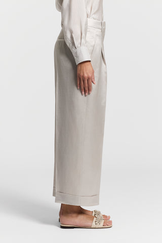 Pantalon en satin de viscose et lin