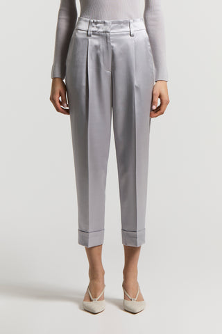 Fluid viscose and wool satin trousers