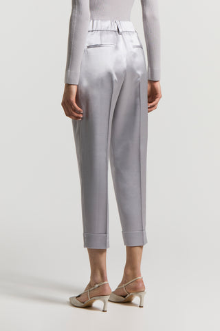 Fluid viscose and wool satin trousers