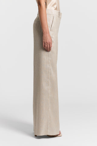 Linen, viscose, and lamé herringbone trousers