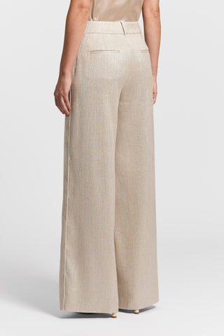 Linen, viscose, and lamé herringbone trousers