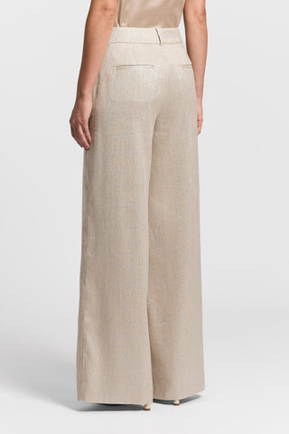 Linen, viscose, and lamé herringbone trousers