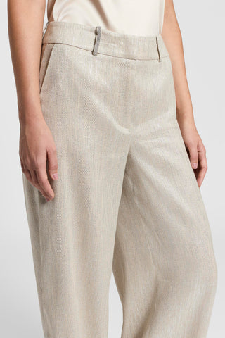 Linen, viscose, and lamé herringbone trousers