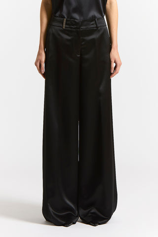 Viscose satin and wool trousers