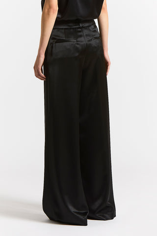 Viscose satin and wool trousers