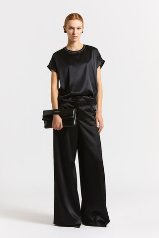 Viscose satin and wool trousers