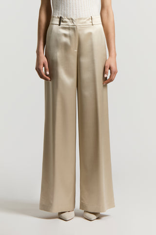 Viscose satin and wool trousers