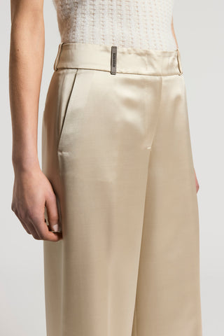 Viscose satin and wool trousers