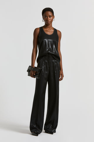 Laminated viscose trousers