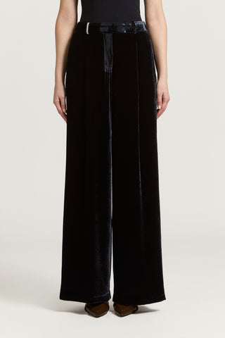 Pantalon palazzo en velours de viscose et soie
