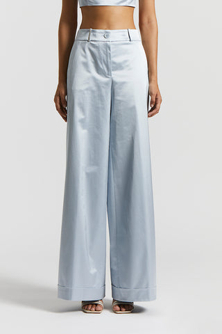 Cotton-blend satin palazzo trousers