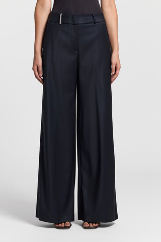 Shiny viscose wool twill trousers