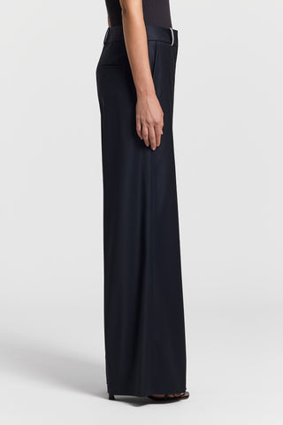 Shiny viscose wool twill trousers