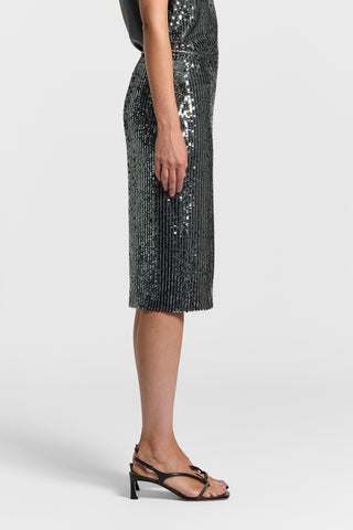 Sequin ribbed tulle skirt
