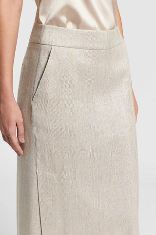 Linen, viscose, and lamé herringbone skirt