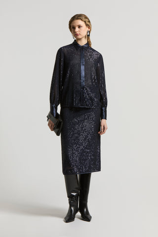 Sequinned pinstripe skirt