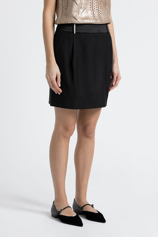 Pure wool twill and satin miniskirt  