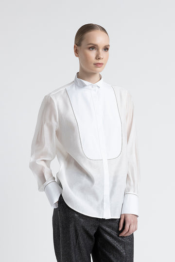 Cotton and silk shirt with tuxedo collar  