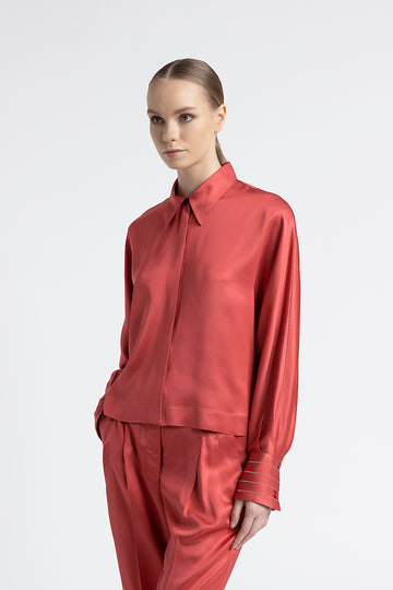 Viscose satin oversize cropped shirt  