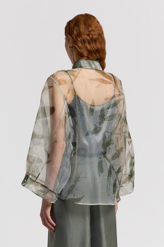 Organza shirt with foliage motif