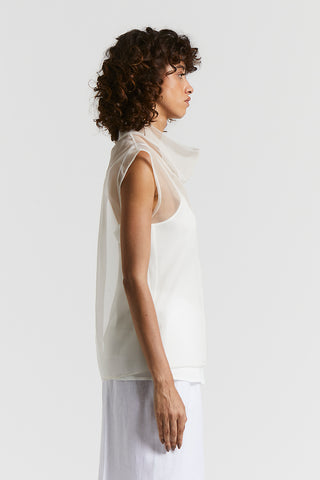 Technical organza crater neck top