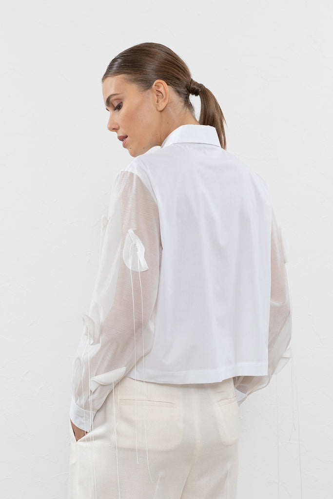 Cotton poplin and embroidered silk blend organza shirt  