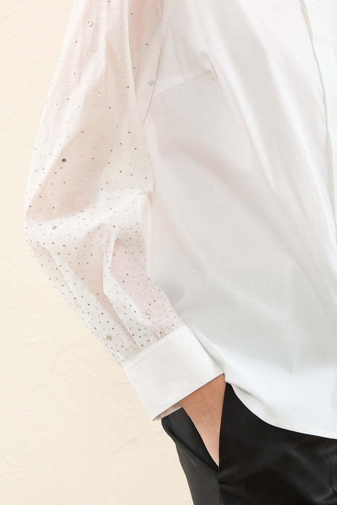 Popeline shirt with embroidered organza sleeves  